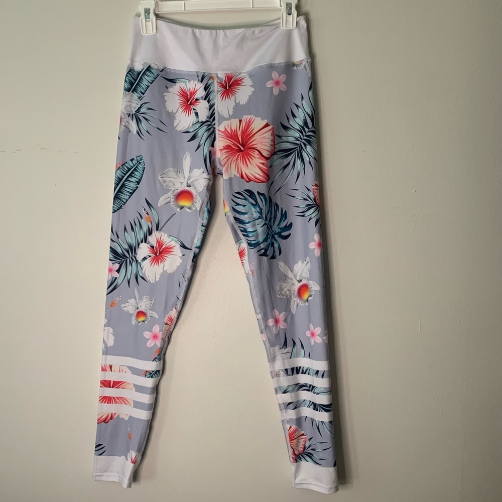 High waist tropical workout leggings